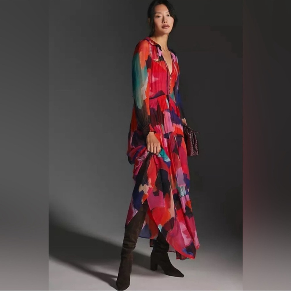 Anthropologie Marais chiffon watercolor tiered maxi dress - Picture 3 of 11
